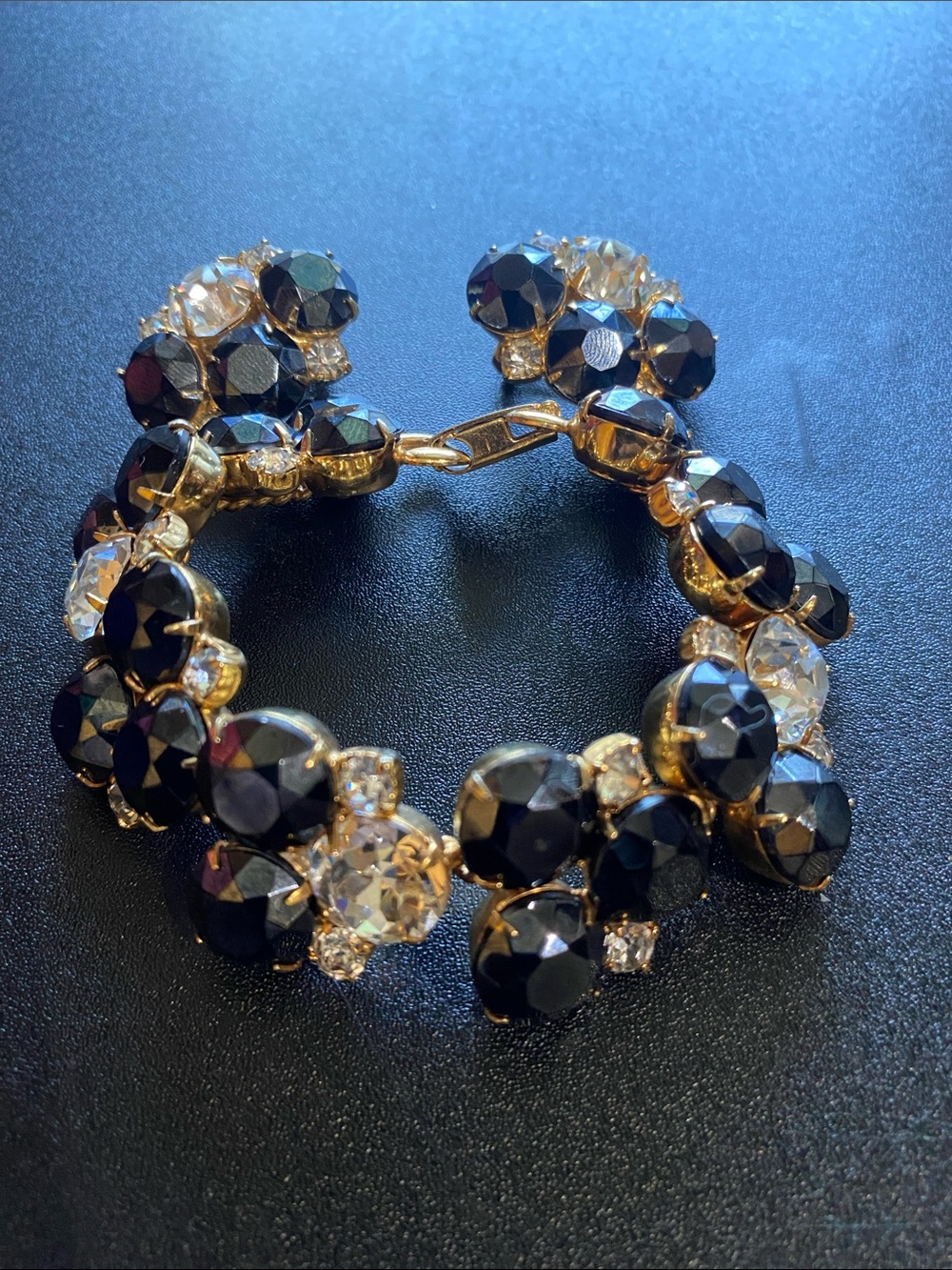 Vintage Hobe Gold-Tone Black and Clear Crystal Cluster Bracelet and earrings - Picture 2 of 7